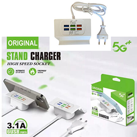 USB 6 Portlu Hızlı şarj Soketi +stand kısa devre korumalı 5V 3.1A