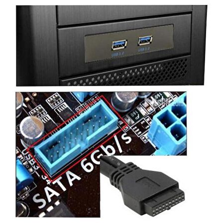 USB 3.0 Ön Panel 3.5 Inç 2Port usb 3.0 Hub 20pin Konnektörlü