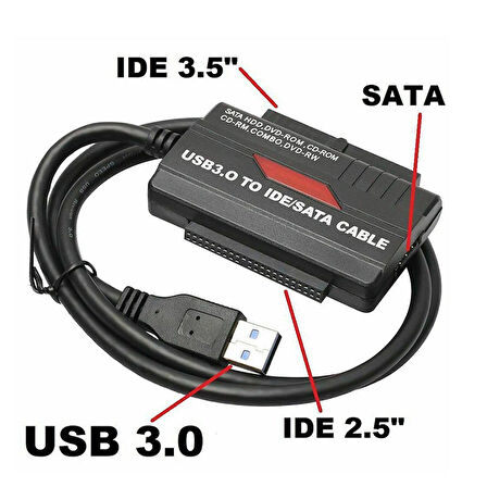 USB 3.0 - 2.0 to SATA/IDE 2,5" ve 3,5" harici harddsik kablosu