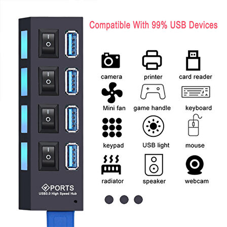 USB 3.0 4 port Hub 5Gbps çoklu USB 3.0 Splitter adaptör güç girişli