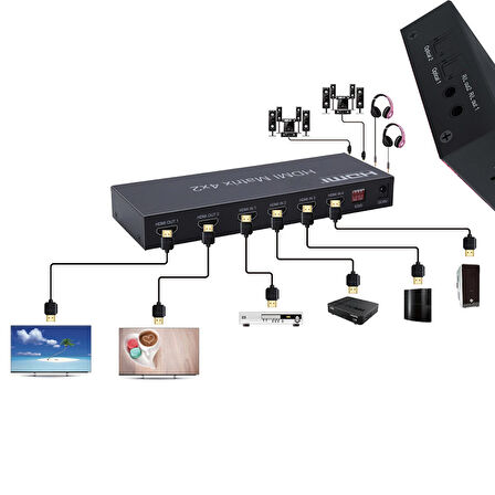 HDMI 4K 3D matrix 4x2 kumandalı 4 in 2 out switch-splitter