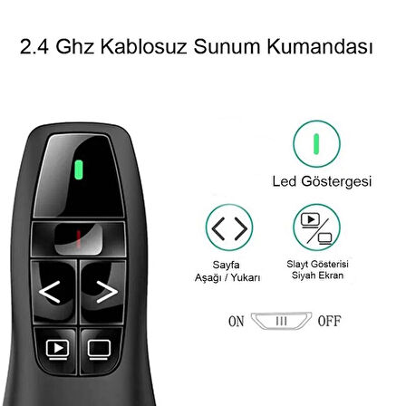 Sunum kumandası2.4 Ghz kırmızı laser pointer sunum kumandası PPT mod