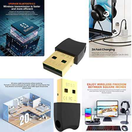 PC için USB Bluetooth adaptörü kablosuz 5.3 Dongle BT adaptör