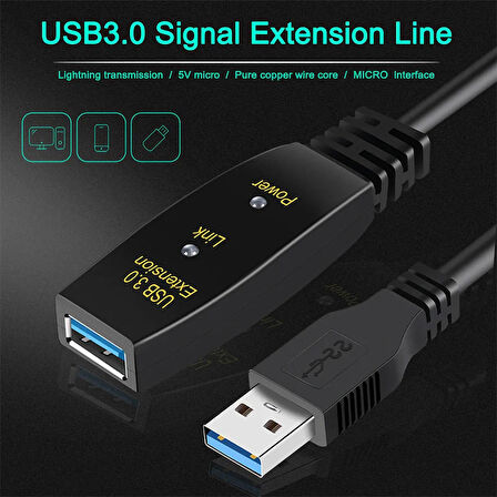 Usb 3.0 extension uzatma kablosu 5v besleme destekli usb uzatma 30m