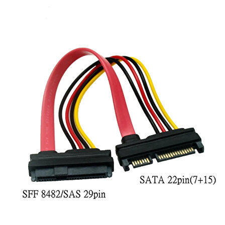 SFF-8482 SAS kablosu 29Pin erkek SATA 22Pin erkek kablo