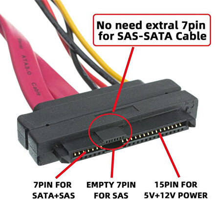 SFF-8482 SAS kablosu 29Pin erkek SATA 22Pin erkek kablo