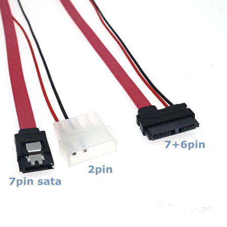 Sata data 7 pin molex power slimline 7+6 13 pin kablo