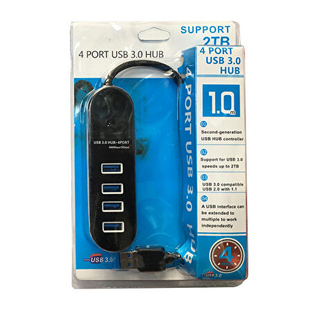 4 port Usb 3.0 çoklayıcı hub 1m kablolu power girişli usb 3.0 hub