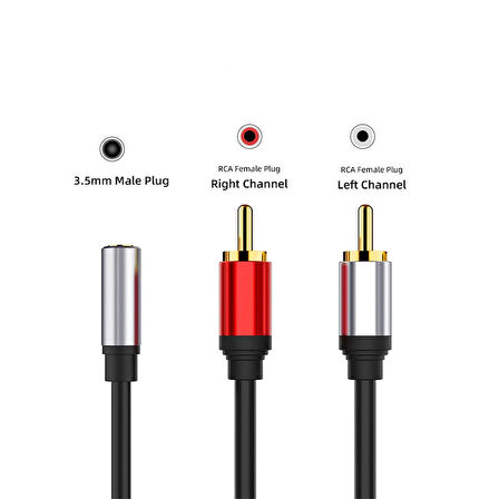 3,5mm stereo dişi aux to 2x RCA erkek  ses çevirici kablo