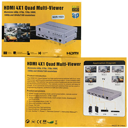 HDMI 4x1 Quad Multi-Viewer 4 lü çoklu görüntüleyici 4lü ekran bölücü