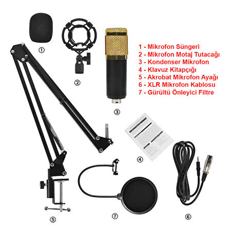 Kondenser mikrofon 3.5mm jak girişli kondenser mikrofon seti