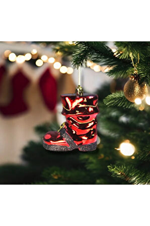 Yılbaşı Süsü Siyah Tokalı 3'lü Çizme Kırmızı 7 cm