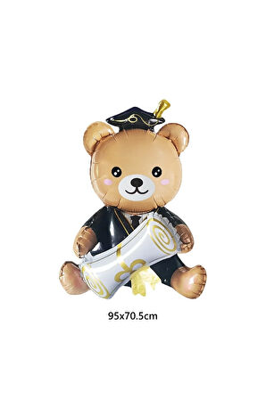 MEZUNİYET FOLYO BALON DİBLOMALI OUTURAN AYI