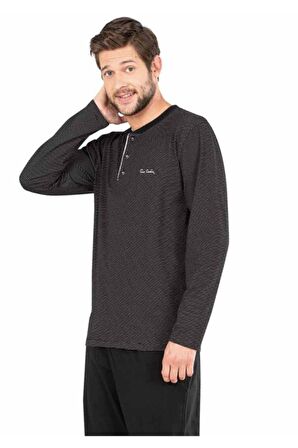 5656 Uzun Kollu Pamuklu Erkek Pijama Takımı Siyah