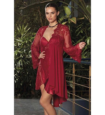 Nurteks 5389 Kadın Saten 2 Li Sabahlıklı Gecelik Takım