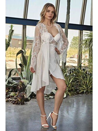 Nurteks 5389 Kadın Saten 2 Li Sabahlıklı Gecelik Takım