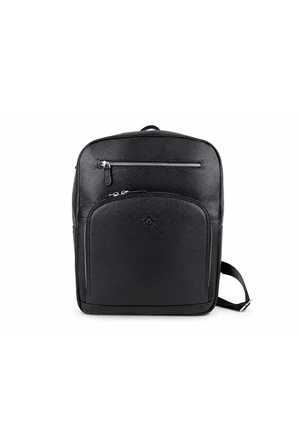 Erkek Siyah Hakiki Deri Laptop Bölmeli Çok Fermuarlı Sırt Ve Laptop Çantası