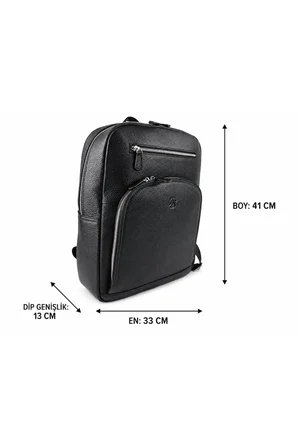 Erkek Siyah Hakiki Deri Laptop Bölmeli Çok Fermuarlı Sırt Ve Laptop Çantası