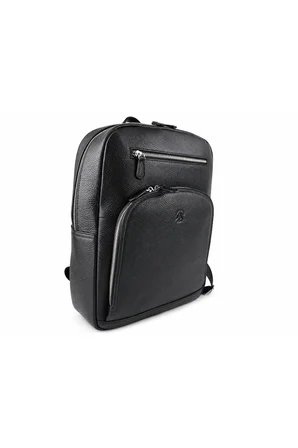 Erkek Siyah Hakiki Deri Laptop Bölmeli Çok Fermuarlı Sırt Ve Laptop Çantası