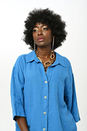 KADIN DÜZ RENK TEK CEPLİ %100 KETEN GÖMLEK