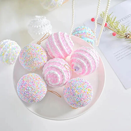 3 adet 8cm Plastik Noel Topu , Macaron Renkli Köpük Noel Topu Seti, Noel Süsleri, Noel Dekoru