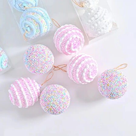 3 adet 8cm Plastik Noel Topu , Macaron Renkli Köpük Noel Topu Seti, Noel Süsleri, Noel Dekoru