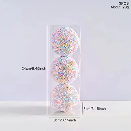 3 adet 8cm Plastik Noel Topu , Macaron Renkli Köpük Noel Topu Seti, Noel Süsleri, Noel Dekoru