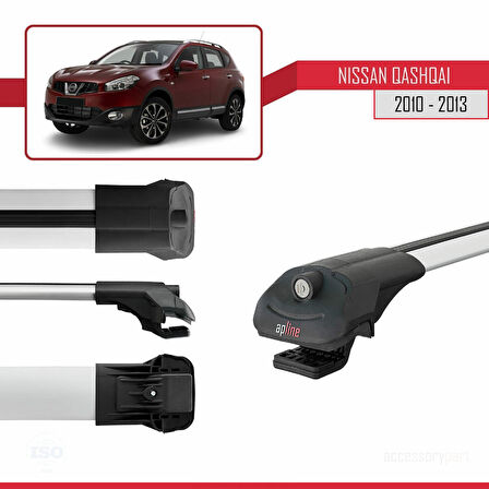Nissan Qashqai (J10) Post-Facelift 2010-2013 Arası ile Uyumlu ACE-1 Ara Atkı Tavan Barı Gri 2 Adet