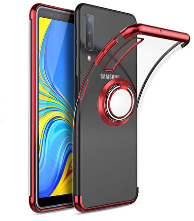 Galaxy A7 2018 Kılıf Kenarları Renkli Yüzüklü Manyetik Silikon