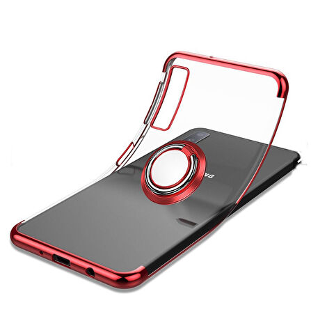 Galaxy A7 2018 Kılıf Kenarları Renkli Yüzüklü Manyetik Silikon