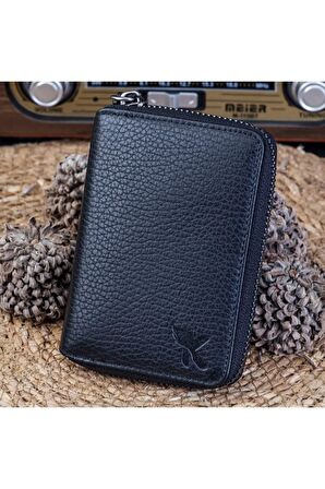 Karalı Unisex Hakiki Deri Fermuarlı Kartlık Cüzdan 4 Renk Kd109