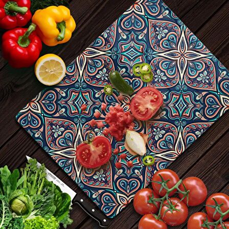 Decovetro Cam Kesme Tahtası Yeşil Çini Desenli 30x40 Cm