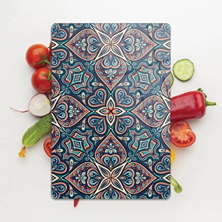 Decovetro Cam Kesme Tahtası Yeşil Çini Desenli 30x40 Cm