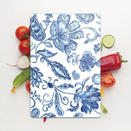Decovetro Cam Kesme Tahtası Çini Çiçek Desenli 30x40 Cm