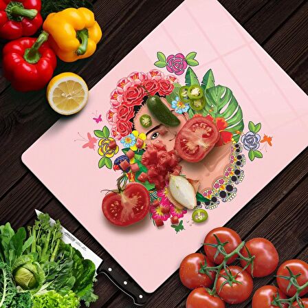 Decovetro Cam Kesme Tahtası Pembe Desenli 30x40 Cm