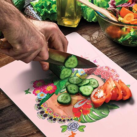Decovetro Cam Kesme Tahtası Pembe Desenli 30x40 Cm