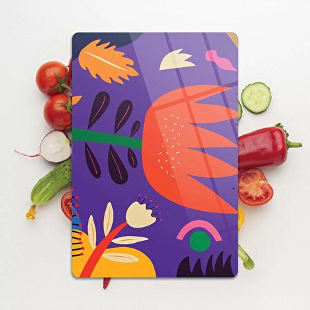 Decovetro Cam Kesme Tahtası Mor Lale Desenli 30x40 Cm