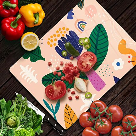 Decovetro Cam Kesme Tahtası Yeşil Pembe Lale Desenli 20x30 Cm