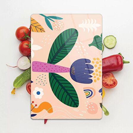 Decovetro Cam Kesme Tahtası Yeşil Pembe Lale Desenli 20x30 Cm