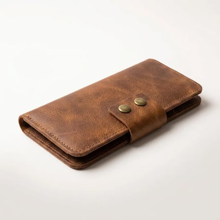 %100 Hakiki Deri Çıtçıtlı El Portföyü Cüzdan Telefon Bölmeli Cüzdan - 9x19 cm Taba