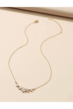 Kelebek Rüyası Rose Renk Gümüş Kolye Unutma Beni Çiçegi Tasli Kolye