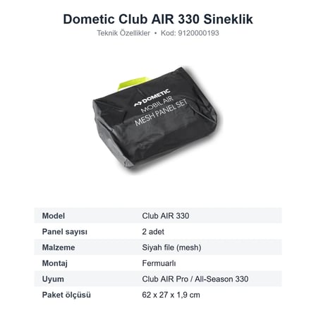 Dometic Club AIR 330 Şişme Ön Çadır Sineklik Panel Seti, 2 Parça (9120000193)