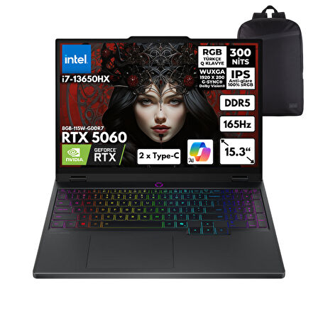 Lenovo Legion 5 i7-13650HX 64-GBDDR5 1 TBSSD RTX5060 (8GB-115W-GDRR7) 15.3" WUXGA Windows 11 Pro + HMF Sırt Çantası 83LY00AXTRHMF21