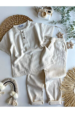 Erkek çocuk Keten Kumaş Oversize Orijinal Kalıp Alt Üst Takım (3-10 Yaş)