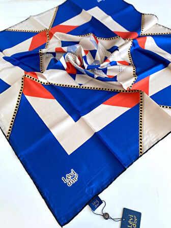 Levidor Tivil İpek Eşarp 46991 Mavi Karışık Desen