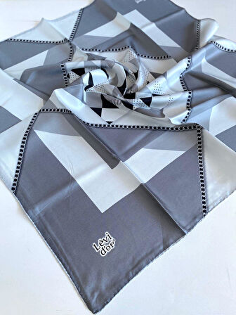 Levidor Tivil İpek Eşarp 46992 Gri Karışık Desen