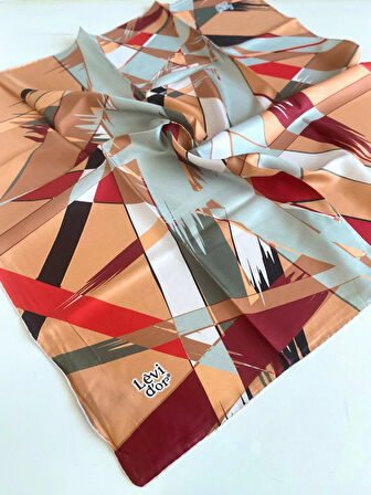 Levidor Tivil İpek Eşarp 47008 Yavruağzı Karışık Desen