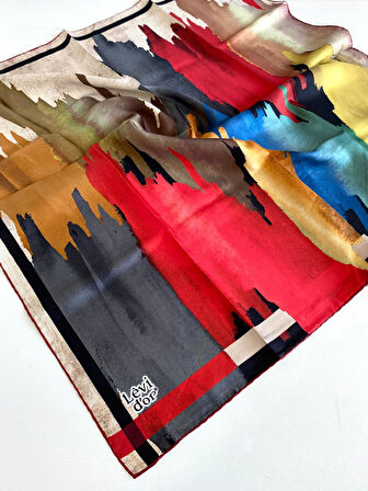 Levidor Tivil İpek Eşarp 46907 Kırmızı Karışık Desen