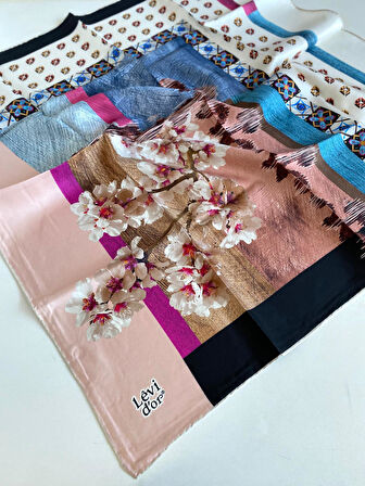 Levidor Tivil İpek Eşarp 46972 Pembe Karışık Desen