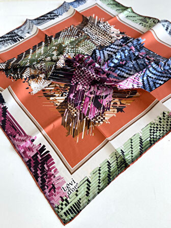 Levidor Tivil İpek Eşarp 46963 Turuncu Karışık Desen